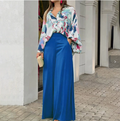 European and American Women's Clothing Spring New Style Casual Workwear Batwing Sleeve Color-Blocking Printed Pants Set