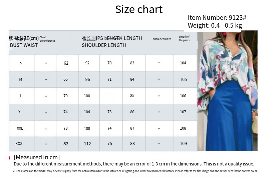 European and American Women's Clothing Spring New Style Casual Workwear Batwing Sleeve Color-Blocking Printed Pants Set