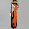 European and American Women's Clothing Spring New Fashion Sleeveless Sexy Tube Top Printed Long Dress