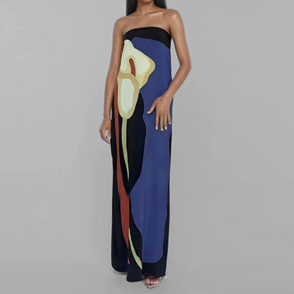 European and American Women's Clothing Spring New Fashion Sleeveless Sexy Tube Top Printed Long Dress