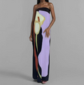 European and American Women's Clothing Spring New Fashion Sleeveless Sexy Tube Top Printed Long Dress