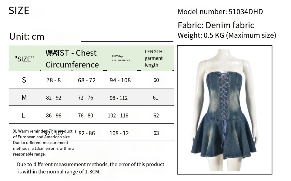 European and American Dress Women's Explosion Zipper Lace-up Wrap Chest Sexy Spice Girl Denim Short Lotus Leaf Dress