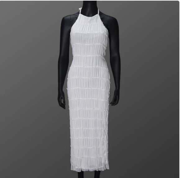 European and American Foreign Trade Women's Backless Pleated Fabric Personalized dress New Breathable Lace-up Lotus Leaf Dress