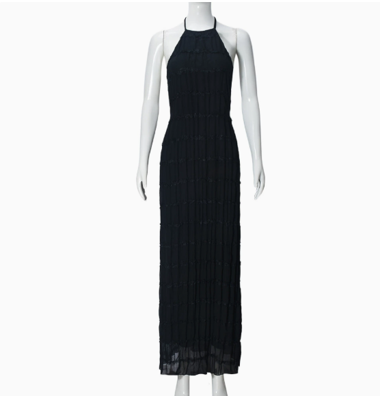 European and American Foreign Trade Women's Backless Pleated Fabric Personalized dress New Breathable Lace-up Lotus Leaf Dress