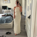 European and American Foreign Trade Women's Backless Pleated Fabric Personalized dress New Breathable Lace-up Lotus Leaf Dress