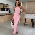 European and American Foreign Trade Women's Backless Pleated Fabric Personalized dress New Breathable Lace-up Lotus Leaf Dress