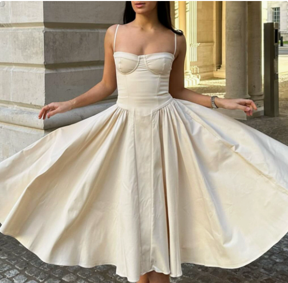 Trade sexy dress Spice Girls Women's sexy V-neck Strap Mid-length dress Waistline Slimming Backless dress Women