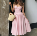 Trade sexy dress Spice Girls Women's sexy V-neck Strap Mid-length dress Waistline Slimming Backless dress Women
