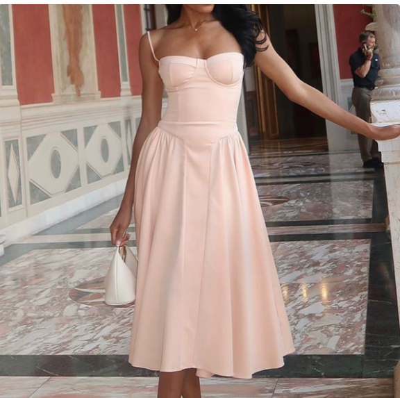 Trade sexy dress Spice Girls Women's sexy V-neck Strap Mid-length dress Waistline Slimming Backless dress Women