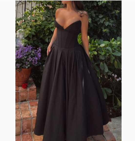 new women's dress sexy tube top backless Fishbone corset black dress European and American long dress