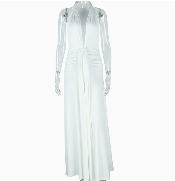 Women's Solid Color Sexy Sleeveless Neck Lace-up Backless Split Elegant Long Dress