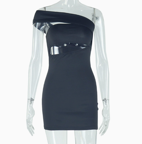 Women's Clothing Fashion Solid Color dress Sexy Slant Collar Shoulder Sleeveless Skirt Dress