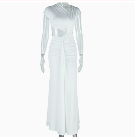European and American style ins foreign trade women's fashion solid color dress oblique collar sleeveless ribbon fishtail temperament dress