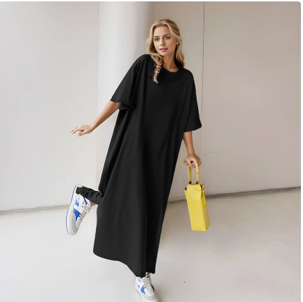 Ins Women's Clothing Fashion Solid Color dress Oblique Neck Shoulder Sleeveless Irregular Dress
