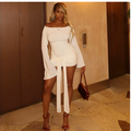 European and American Style Ins Foreign Trade Women's Fashion Solid Color Hip Skirt Collar Shoulder Collage Sexy Short Skirt Dress