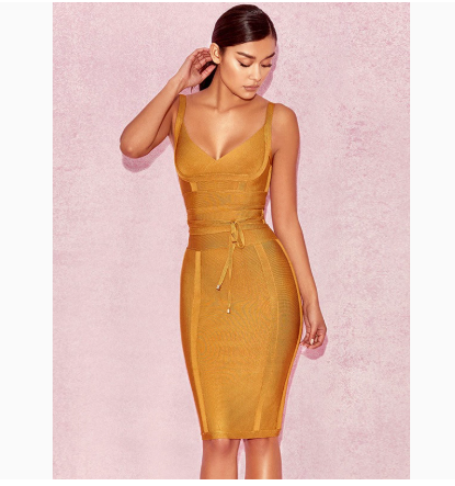 bandage dress suspender deep V-neck belt sexy tight bandage dress cocktail party dress European and American women's clothing
