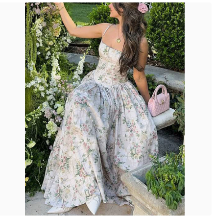 Hot Girl Sexy Printed Sling dress Summer Slim-fit Backless Long Dress Elegant High-end Summer Beautiful Dress