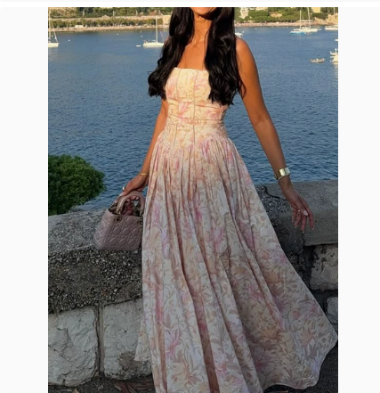 Hot Girl Sexy Printed Sling dress Summer Slim-fit Backless Long Dress Elegant High-end Summer Beautiful Dress