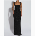 European and American Foreign Trade Women's Dress Sequined Strapless Evening Gown Sexy Evening Dress Slim Fit Backless Long Dress