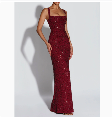 Women's Dress Sequined Strapless Evening Gown Sexy Evening Dress Slim Fit Backless Long Dress
