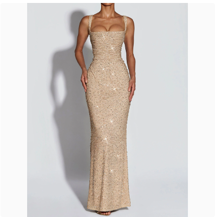 Women's Dress Sequined Strapless Evening Gown Sexy Evening Dress Slim Fit Backless Long Dress