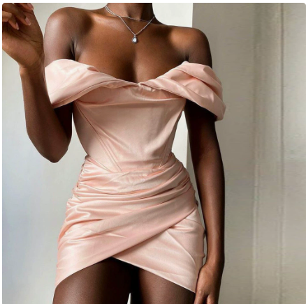 Women's New Product Tube Top Pleated Skirt with Fishbone Ins Popular Export Shoulder Sexy European and American Dress