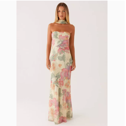 Tea Break Beautiful French Style Elegant Floral Multi-color Sling Seaside Holiday Fishtail dress Tight Waist Sanya Slimming Sand