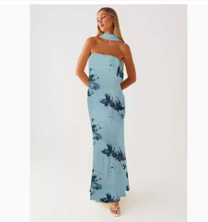 Tea Break Beautiful French Style Elegant Floral Multi-color Sling Seaside Holiday Fishtail dress Tight Waist Sanya Slimming Sand
