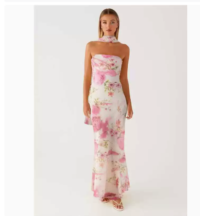 Tea Break Beautiful French Style Elegant Floral Multi-color Sling Seaside Holiday Fishtail dress Tight Waist Sanya Slimming Sand
