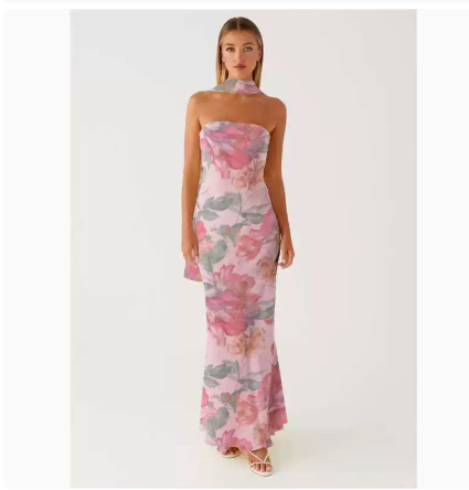 Tea Break Beautiful French Style Elegant Floral Multi-color Sling Seaside Holiday Fishtail dress Tight Waist Sanya Slimming Sand