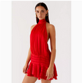 Hot Style Temperament Fashionable Halter Neck Satin Dress
