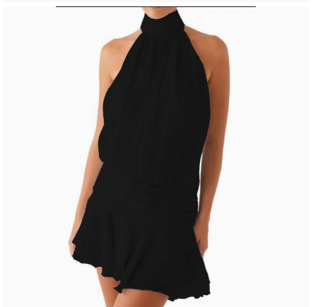 Hot Style Temperament Fashionable Halter Neck Satin Dress