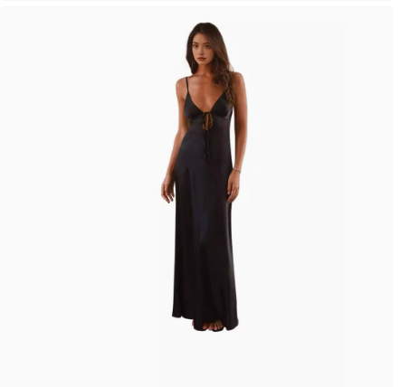 Flora Satin Maxi Dress - BLACK