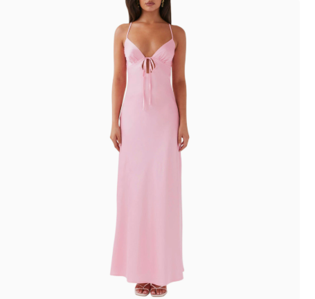 Flora Satin Maxi Dress - Pink