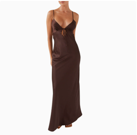 Flora Satin Maxi Dress - Coffee