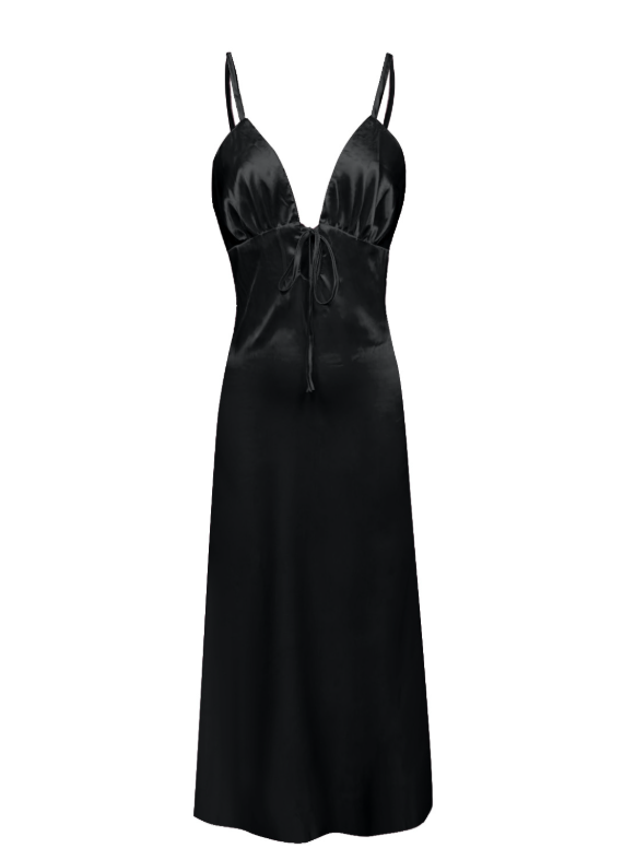 Flora Satin Maxi Dress - BLACK