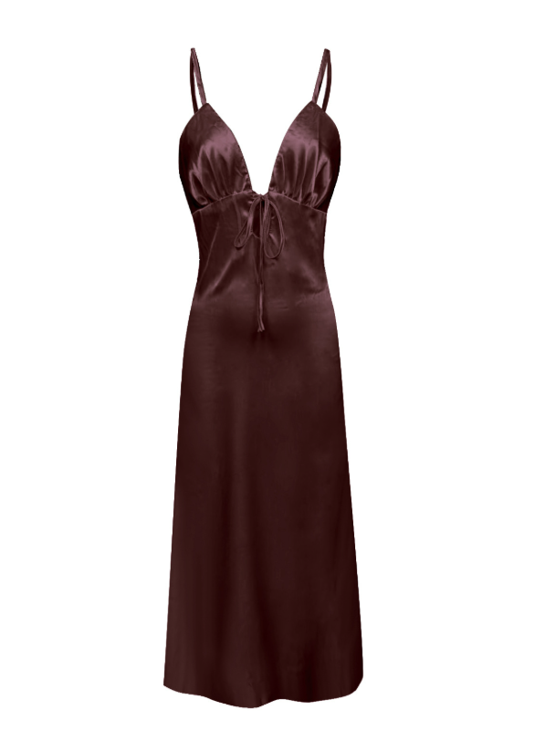 Flora Satin Maxi Dress - Coffee