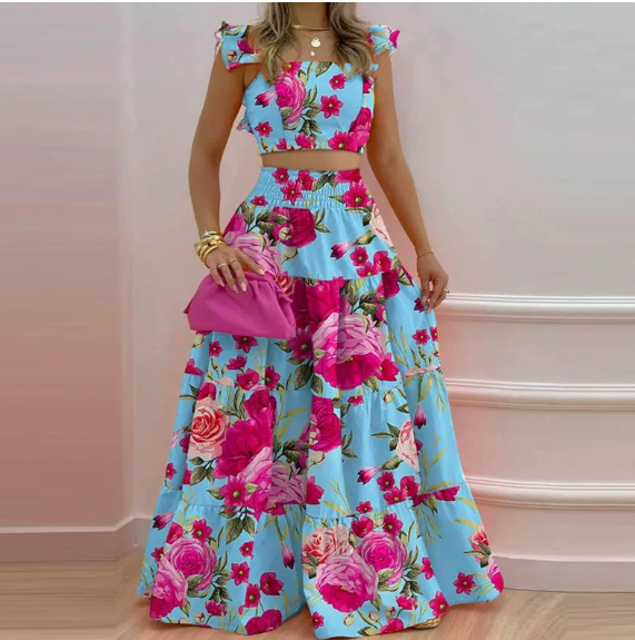 Spring New Women's Clothing European and American Fashion Dress Strap Top Dress Set