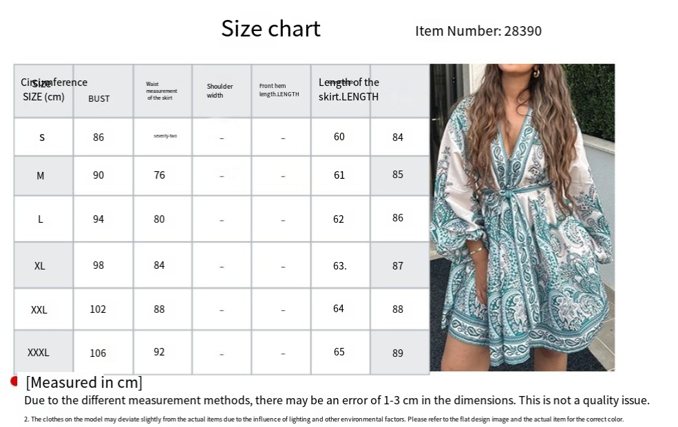 European and American women's spring new retro style printed lantern sleeve V-neck lace up dress